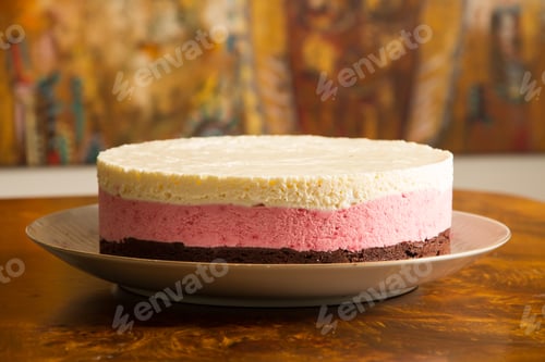 Preview: Delicious Multi-Layer Cake on Plate with Abstract Background