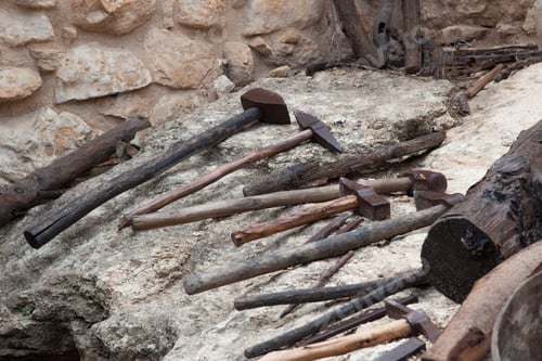 Preview: Old Tools Arranged On A Brick Wall