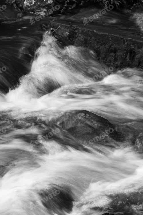 Preview: Cascading Stream Outdoors In Black And White