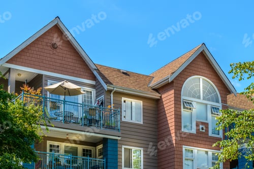 Aperçu: A Perfect Neighborhood. Houses In Suburb At Summer In The North America. Top Of A Luxury House With
