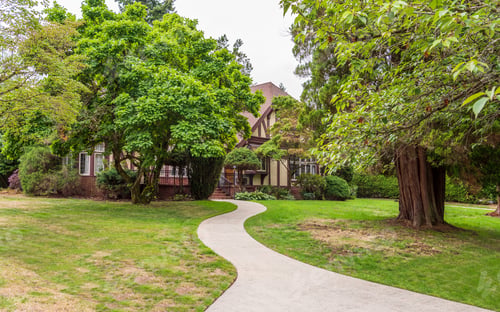 Preview: Houses In Suburb At Summer In The North America. Luxury Houses With Nice Landscape.