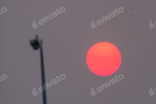 Preview: Photo Of The Rising Sun Thru A Thick Layer Of Smoke In The Air Due To Wild Fires In And Near