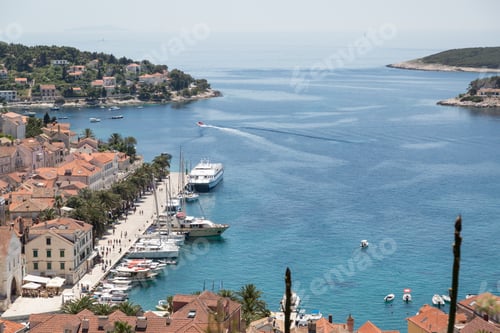Preview: Rogac, City Of Croatia. Island In Adriatic Sea. Trees, Houses And Boats.