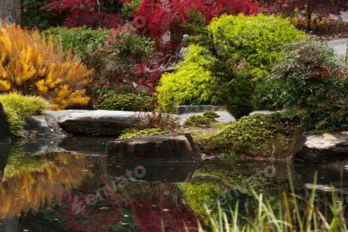 Preview: Autumnal Garden Scene with Reflecting Pond