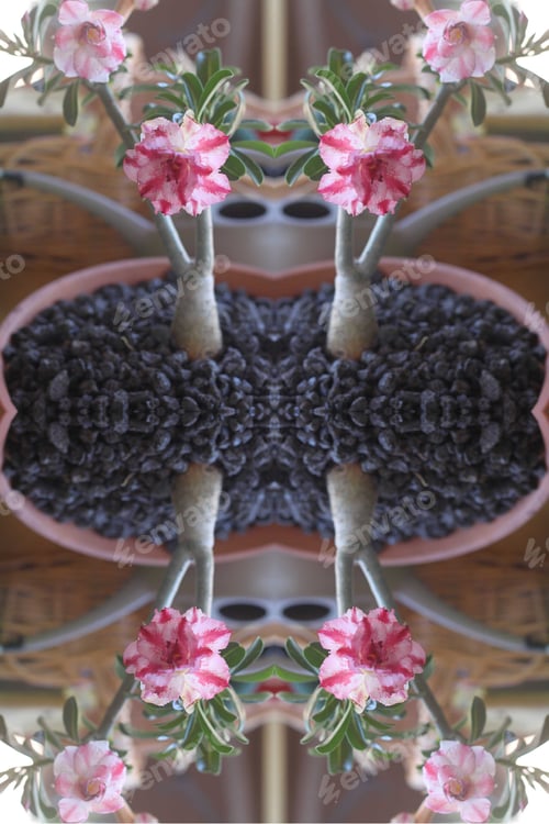 Preview: A Closeup Of An Adenium Plant With Double Bloom Pink And White Flowers