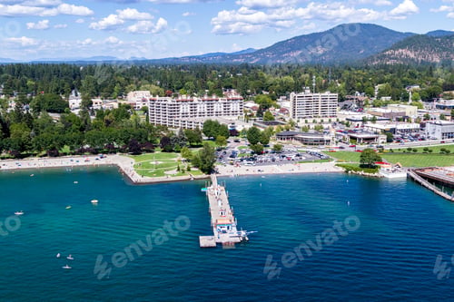Preview: Coeur D' Alene, Idaho - August 12: Aerial View Of The Beach With Families Enjoying The Sunshine And
