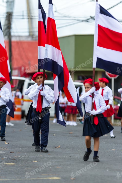 Preview: Tilaran, Costa Rica - September 15 : School Children Marching In The Town Square In The