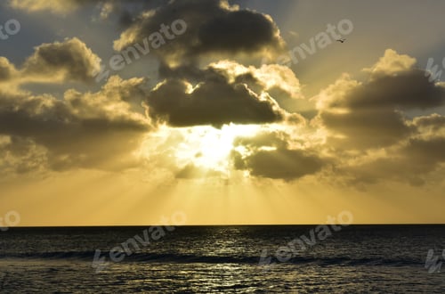 Preview: Beautiful Orange Sunset Over The Ocean In Aruba.