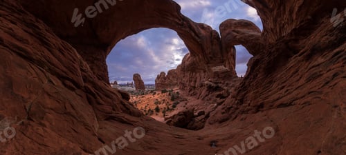 Preview: Double Arch From The Inside Looking Out With A Super Wide Angle Perspective And Random
