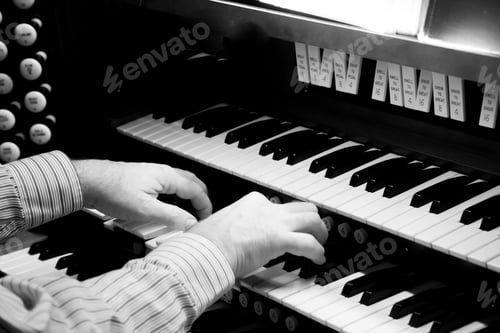 Preview: Hands Pllying An Organ In Black And White