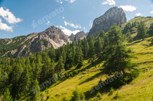 Preview: Beautiful Rocky Peak Surrounded By Treas And Forest On A Beautiful Sunny Day. Shot In Innsbruck