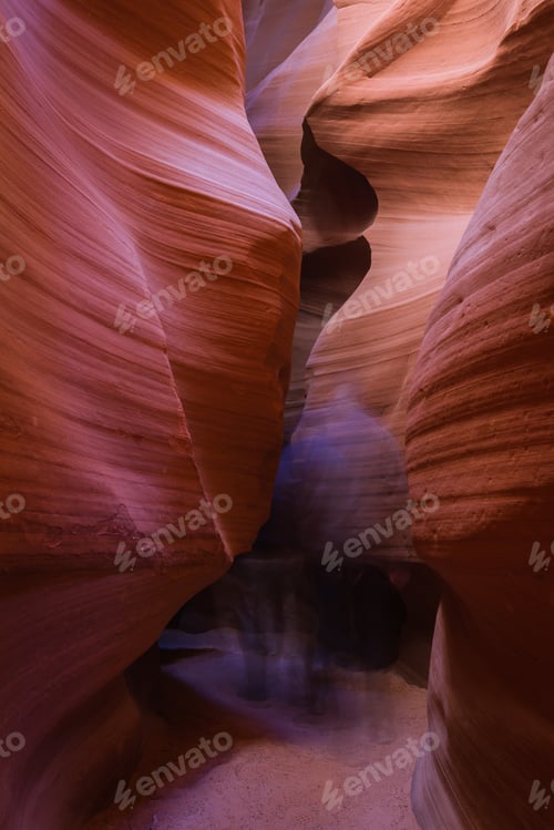 Preview: Beautiful Slot Canyon In Page Arizona, Shapes And Shadows Under Low Lights For Beautiful Colors And
