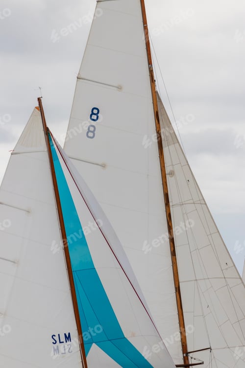 Preview: Closeup Of Boat Sails Filled In The Wind
