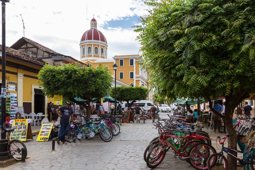 Preview: Granada, Nicaragua - January 20: Bike Rentals And Restaurants On This Busy Street Of La Calzada In