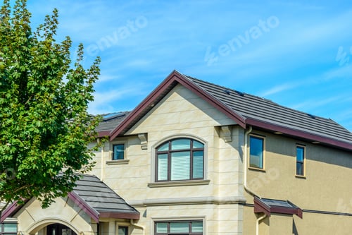 Aperçu: A Perfect Neighborhood. Houses In Suburb At Summer In The North America. Fragment Of A Luxury House