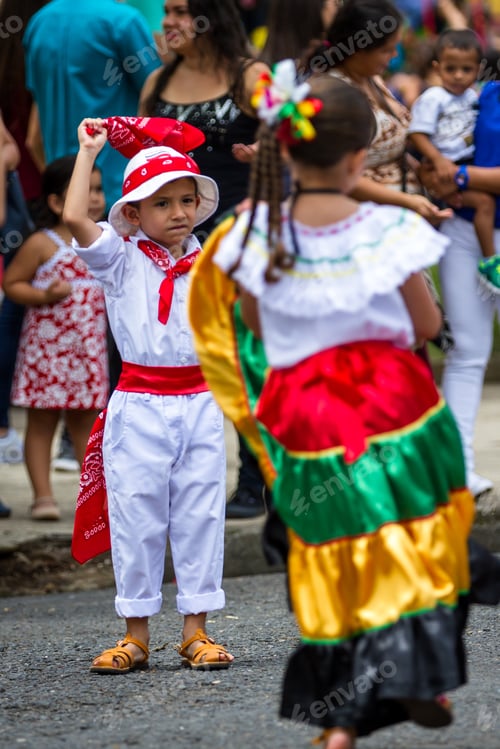 Preview: Tilaran, Costa Rica - September 15 : Young Children Celebrating Independence Day In Costa Rica With