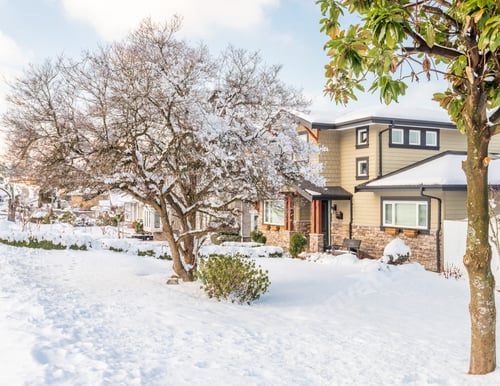 Preview: A Typical American House In Winter. Snow Covered.