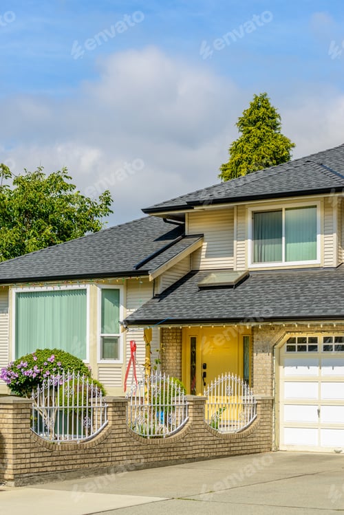 Preview: A Perfect Neighborhood. Houses In Suburb At Fall In The North America. Fragment Of A Luxury House
