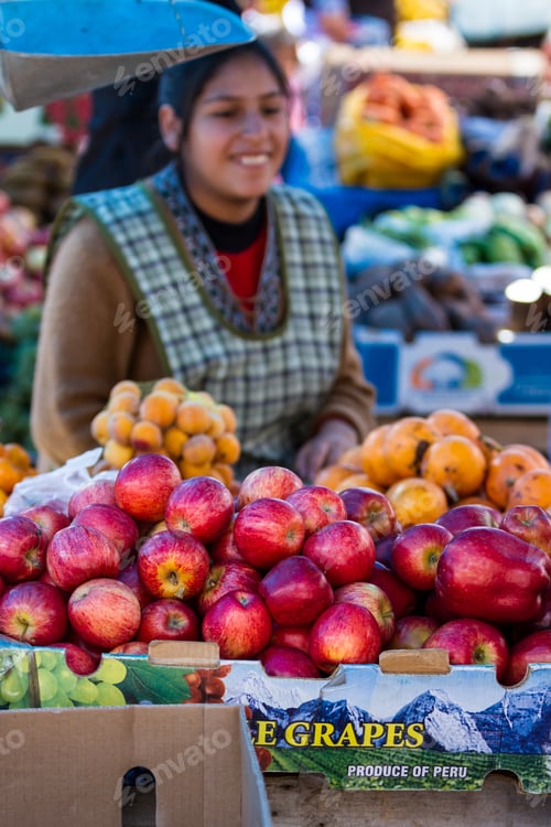 Preview: Pisac, Peru - May 15: Fresh Produce For Sale By Native Quechua People At The Pisac Market. May 15