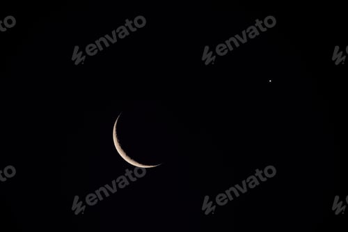 Preview: Zoom Shot Of The Moon In Conjunction With The Planet Venus. Astronomical Event