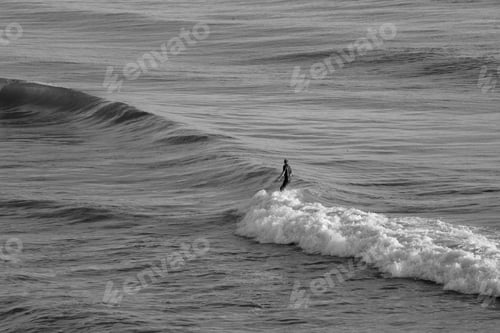 Preview: Surfer Riding Waves In Black And White