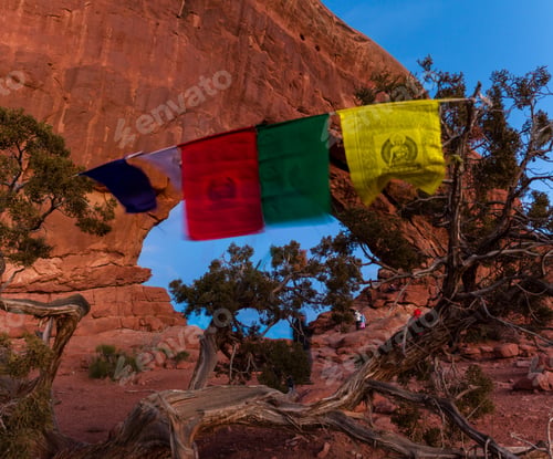 Preview: Arches National Park, Utah - December 28: Prayer Flags Blowing In The Wind At The Base Of North