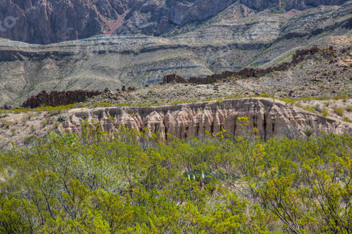 Preview: Desert Landscape With Mountains And Bushes