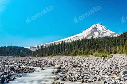 Preview: Beautiful Mt Hood Long Exposure View In Sunny Day.