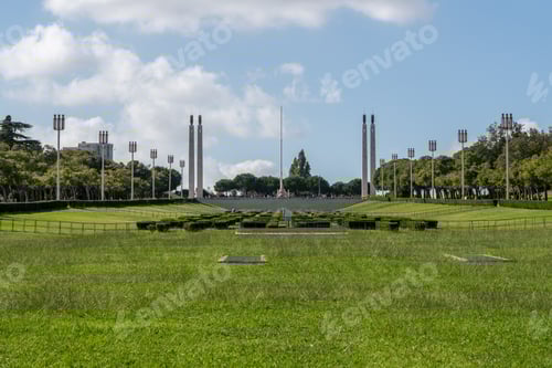 Visualização: Vista sobre o grande parque Edward Vii no final da Avenida De Liberdade, em Lisboa