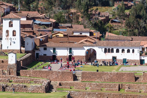 Preview: Chinchero Peru -May 18 : Town Square And Market With Small Church Viewed From Across The Valley