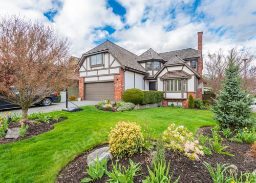 Preview: A Perfect Outdoor Landscape. Luxury Houses With Nice Landscape And Rocks.