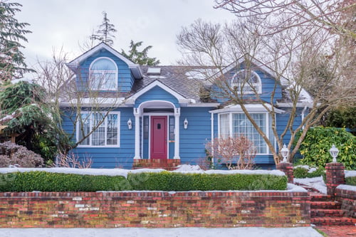 Aperçu: A Perfect Neighbourhood. Houses In Suburb At Winter In The North America. Luxury Houses Covered