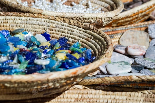 Preview: Souvenir Shop In Santa Fe New Mexico With Baskets Of Hand Made Colorful Crafts