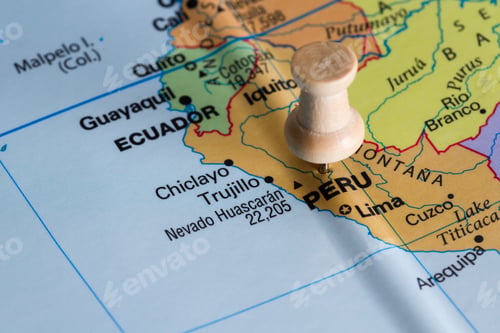 Preview: Close Up Of The Country Of Peru Viewed On A Wold Map As A Travel Concept.