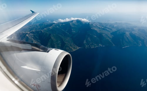 Preview: View Of Crete Island Mountain And Sea From Airplane Window,