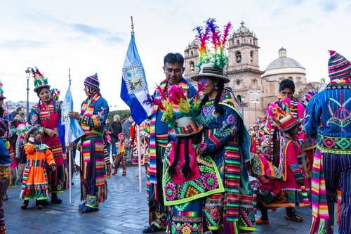 Preview: Cusco, Peru - May 13: Native People Of Cusco Dressed In Colorful Clothing In A Religious