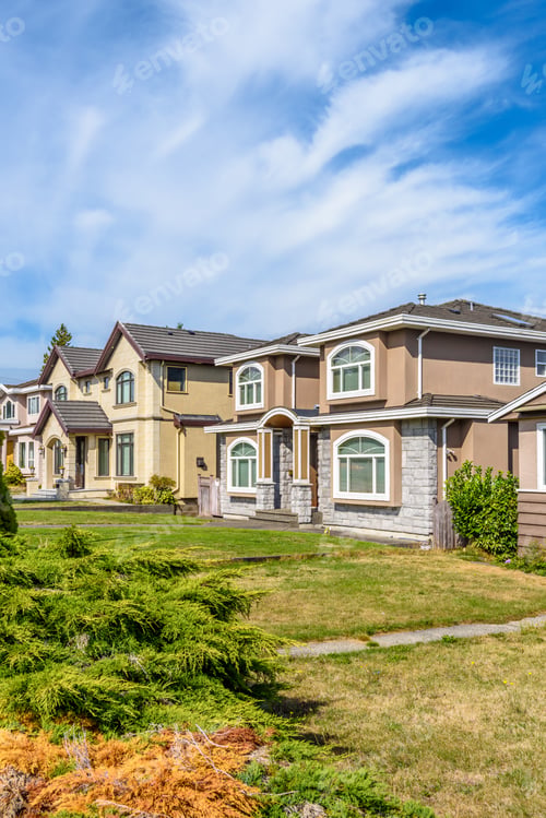 Preview: A Perfect Neighborhood. Houses In Suburb At Summer In The North America. Fragment Of A Luxury House