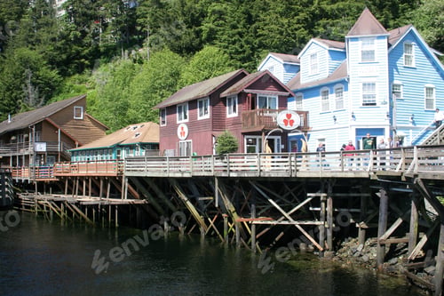 Preview: Buildings Build On A Wharf, With Ocean Below