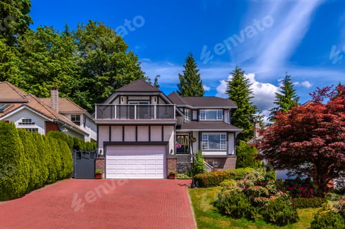Aperçu: A Perfect Neighborhood. Houses In Suburb At Summer In The North America. Fragment Of A Luxury House