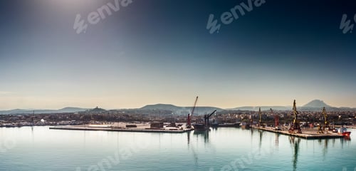 Preview: Cranes Line The Waterfront At Port Of Heraklion, Crete, Greece