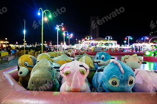Preview: Playland Park In Cambodia Asia. Fair At Night In Asia With Bumper Cars.