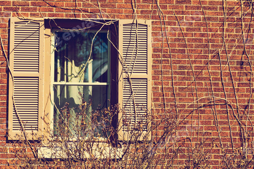 Preview: Traditional Window With Wooden Shutters.