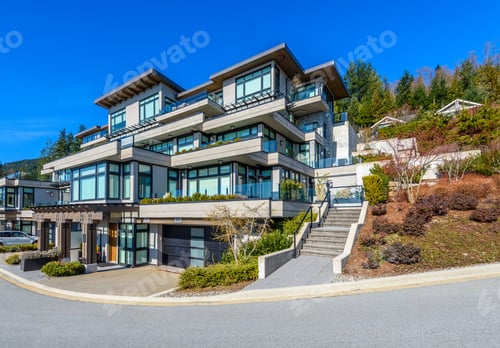 Preview: A Perfect Neighborhood. Houses In Suburb At Summer In The North America. Fragment Of A Luxury House