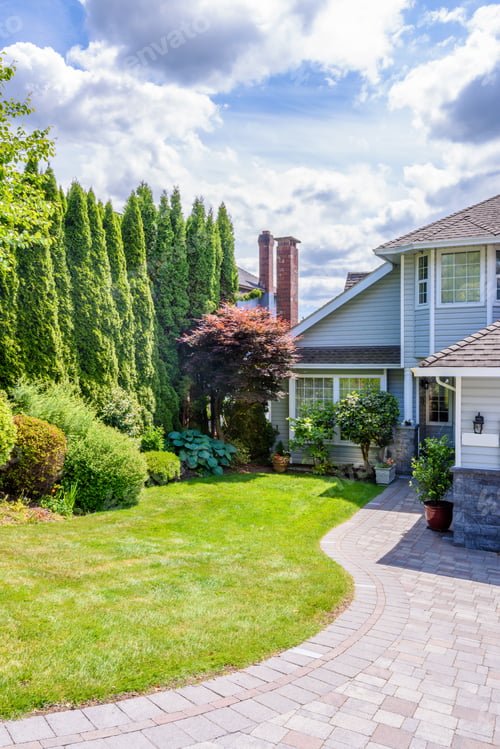 Preview: A Perfect Neighborhood Houses In Suburb At Summer In The North America. Fragment Of A Luxury House