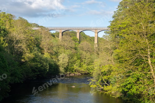 Preview: Spring Trees Frame The Old Pontcysyllte Aqueduct Near Chirk Carrying Llangollen Canal Across River