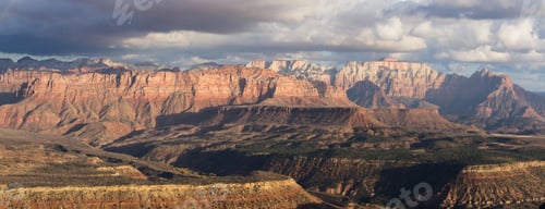 Preview: View Of The Beautiful Red Sandstone Mountains With Jagged Edges Of Zion National Park In Utah