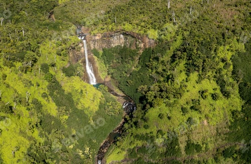 Preview: Aerial View Of Manawaiopuna Falls And Landscape Of Hawaiian Island Of Kauai From Helicopter Flight
