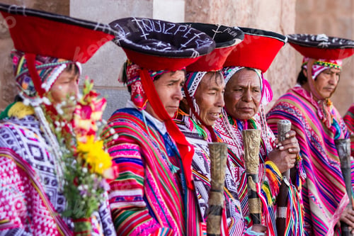 Preview: Pisac, Peru - May 15: Quechua Elders In Traditional Clothing In A Small Ceremony In The Pisac