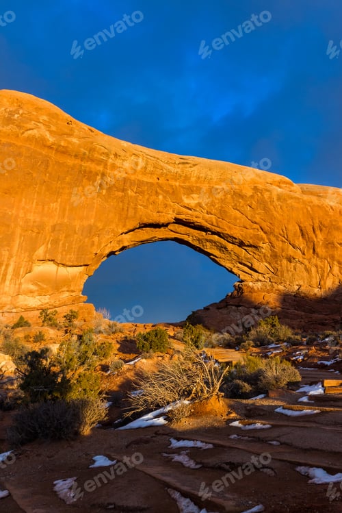 Preview: Winter Scene In Arches National Park With A Bit Of Snow On The Ground Marking The Trail To North