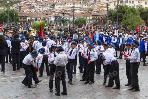Preview: Cusco, Peru - May 12 : School Children In Uniform In A Civic Parade Celebrating National